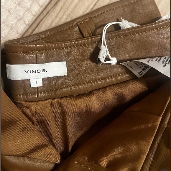Vince Leather Seamfront Pants NWT! Size 8 Light Brown/Camel - Picture 3 of 4